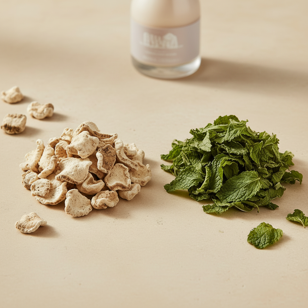 Marshmallow root and peppermint ad with whipped cream bottle
